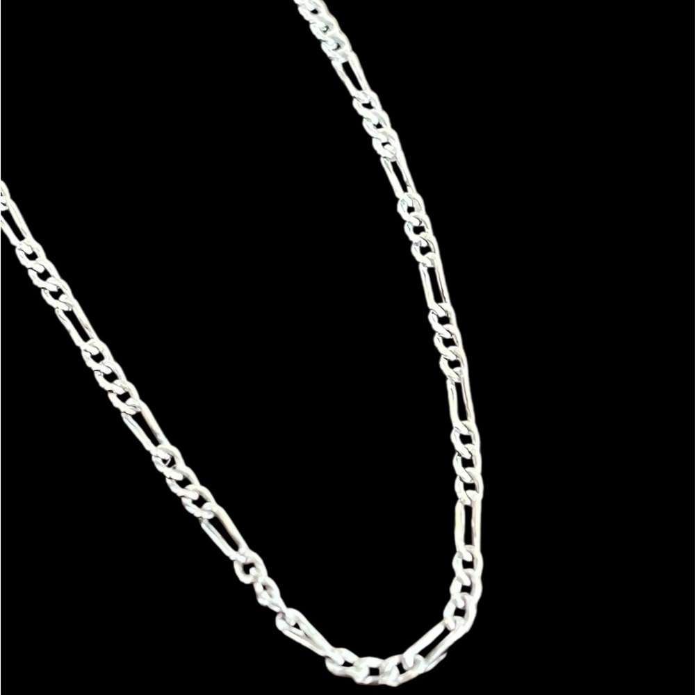 Vintage Sterling Silver 16 Inch Figaro Link Chain Necklace, 2mm